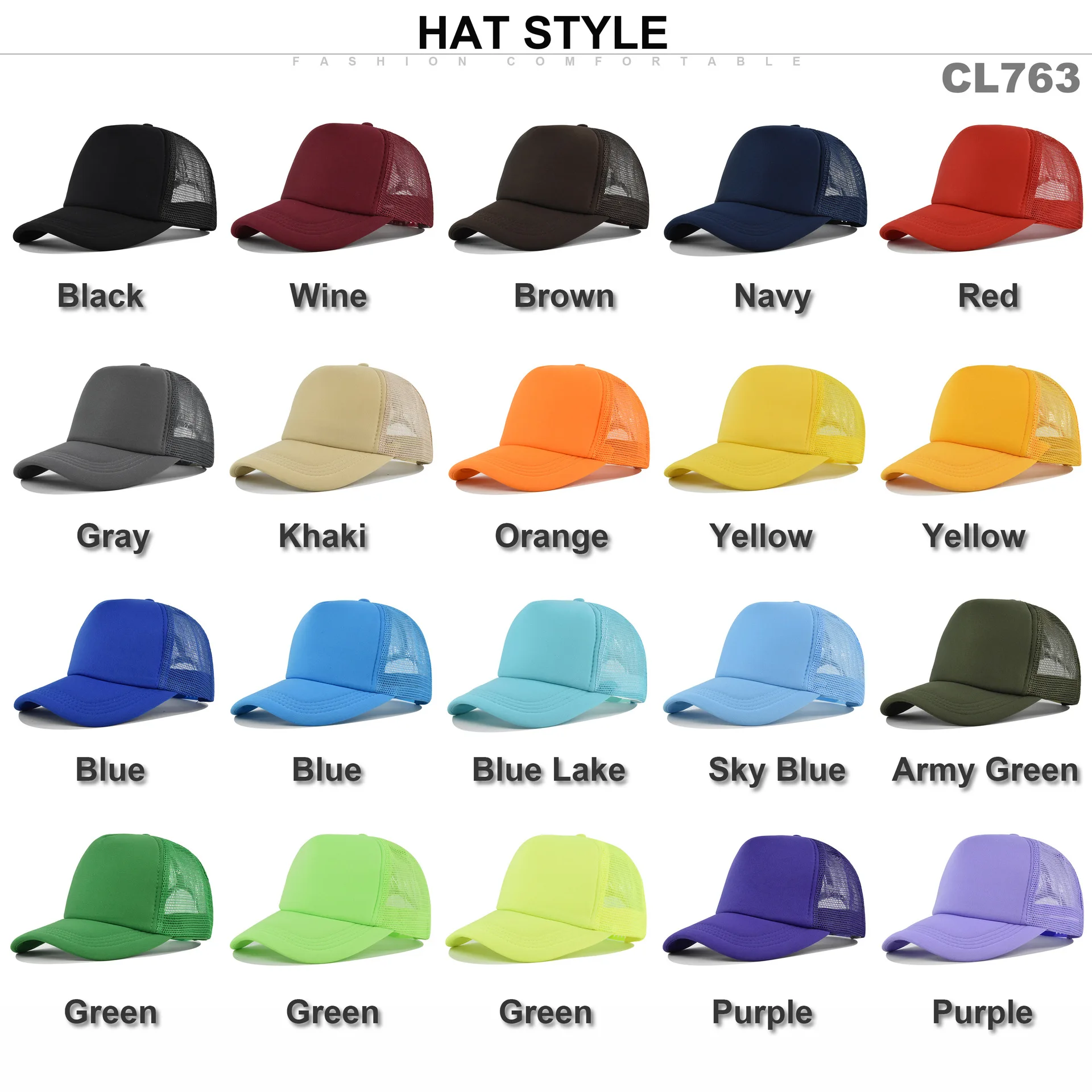 Trucker Cap Mesh - Moda Unisex Düz Beyzbol Şapkası Ayarlanabilir