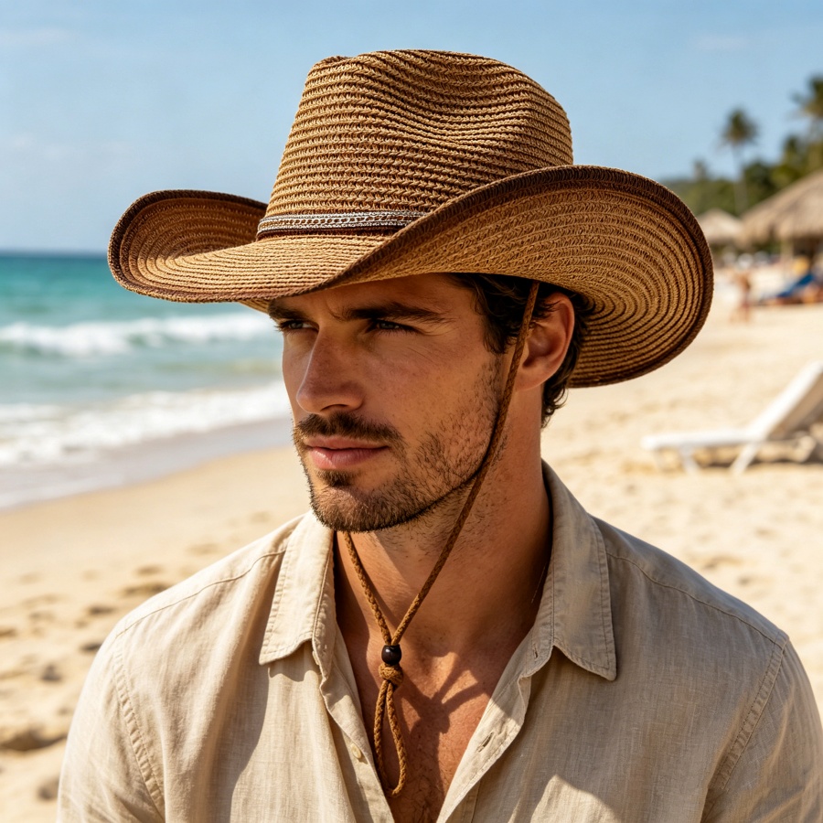 Cowboy Hat Straw - Retro Batı Kovboy Gradyanlı Hasır Şapka,
