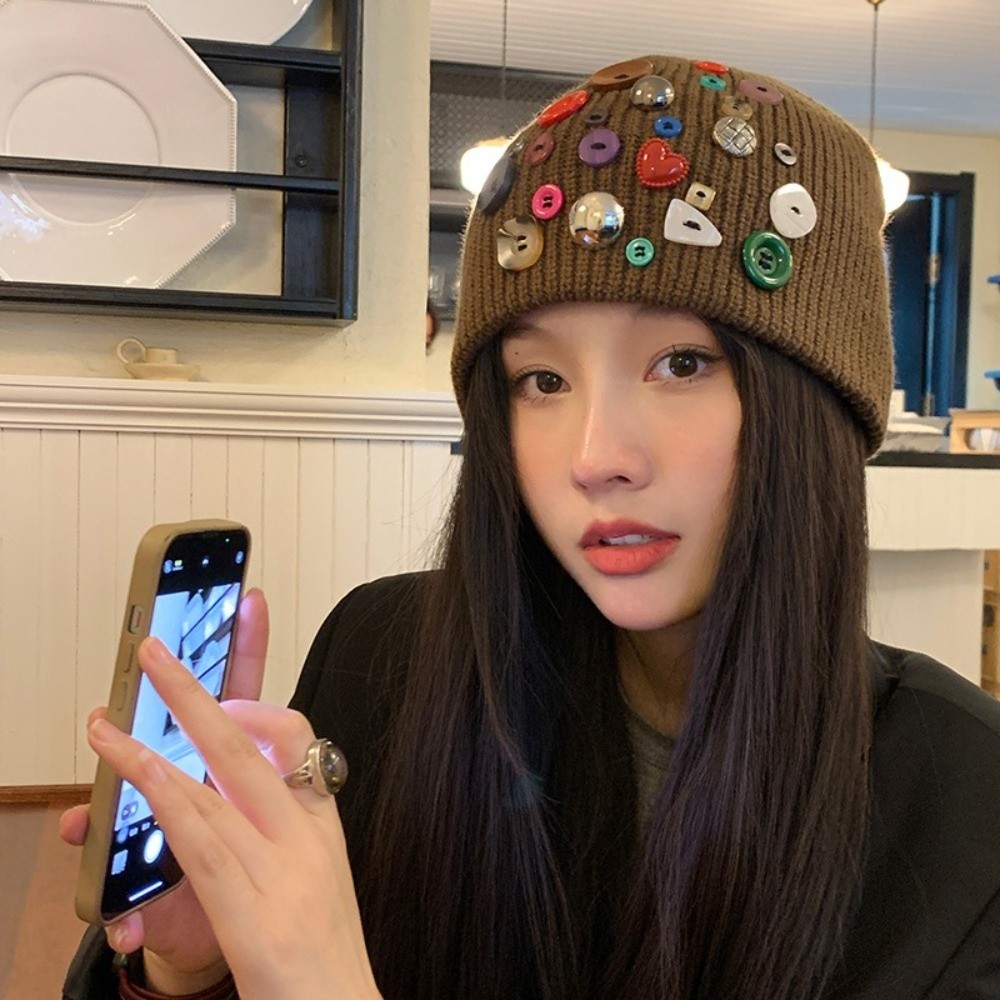 Renkli Düğmeli Bere Şapka Düze - Beanie Cuffed Knit incelemesi ve fiyatı